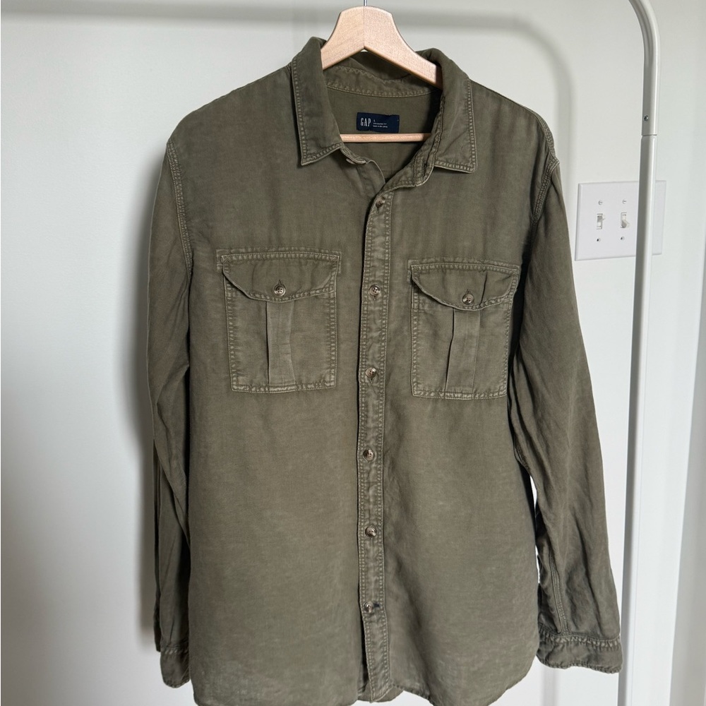 Gap Olive Green linen blend Button-Up Shirt